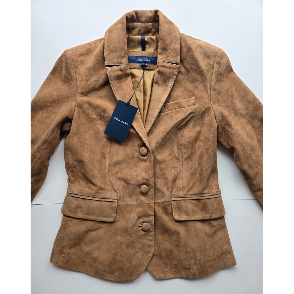 NWT $600 Cole Haan genuine goat leather brown suede blazer jacket‎ women's XS